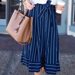 Banana Republic blue & white stripe midi skirt (missing belt)